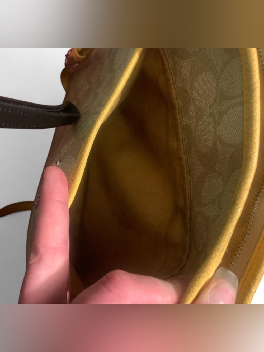 Coach Khaki and Yellow Trim Signature Crossbody Bag - Picture 5 of 5